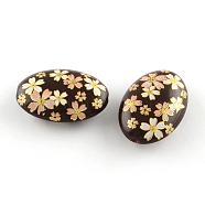 Flower Pattern Opaque Printed Acrylic Beads, Oval, Coconut Brown, 19x13.5x6mm, Hole: 2mm(MACR-R550B-01A)
