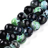 Dyed Natural Agate Beads Strands, Round, Faceted, Light Cyan, 13~13.5x13~13.5mm, Hole: 1mm, about 28pcs/strand, 14.96~15.48''(38~38.7cm)(G-T141-01A-03)