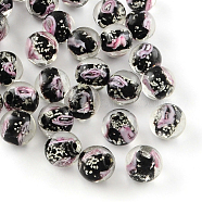 Handmade Luminous Inner Flower Lampwork Beads, Round, Black, 8mm, Hole: 1mm(X-LAMP-R129-8mm-10)