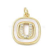 Rack Plating Brass Micro Pave Clear Cubic Zirconia Pendants, with Shell, Cadmium Free & Lead Free, Long-Lasting Plated, Real 18K Gold Plated, with Jump Ring, Letter U, 17.5x15x2.5mm, Hole: 3mm(KK-E102-33G-U)