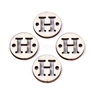 Unfinished Natural Poplar Wood Links Connectors, Laser Cut, Flat Round with Word, Letter.H, 19.5x2.5mm, Hole: 2mm(WOOD-S045-140A-01H)