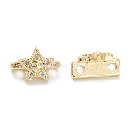 Rack Plating Brass Pave Cubic Zirconia Slide Charms, Cadmium Free & Lead Free, Long-Lasting Plated, Star with Smiling Face Pattern, Real 14K Gold Plated, 7x10x5mm, Hole: 1.4mm(KK-G464-02LG)
