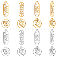 16Pcs 4 Style 304 Stainless Steel Pendants, Mixed Shapes, Golden & Stainless Steel Color, 17~27x9~14.5x1~1.2mm, Hole: 1.5mm, 4pcs/style(STAS-UN0038-89)