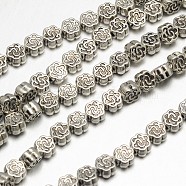 Tibetan Style Flower Alloy Bead Strands, Lead Free & Cadmium Free, Antique Silver, 4.5x3mm, Hole: 1mm, about 45pcs/strand, 8 inch(TIBEB-O007-06-RS)