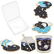 5Pcs 5 Styles Alloy Enamel Brooches, Enamel Pin, with Butterfly Clutches, Golden, Mixed Shapes, Mixed Color, 1pc/style(JEWB-SC0001-06)
