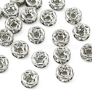 Brass Rhinestone Spacer Beads, Grade A, Straight Flange, Rondelle, Platinum, Crystal, 4x2mm, Hole: 0.8mm(RB-YW0001-04A-01P)