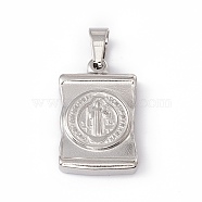 304 Stainless Steel Pendant, Rectangle with Jesus and Cross, Stainless Steel Color, 25.5x17x4mm, Hole: 6x5mm(STAS-H171-02P)