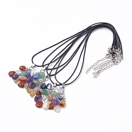 Natural & Synthetic Mixed Stone Pendant Necklaces, with Leather Cord and Iron End Chain, Chakra Jewelry, 17.72 inch(450mm)x1.5mm(G-Q989-003)