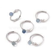 Dolphin Natural Aquamarine Adjustable Rings, Platinum Tone Brass Finger Rings for Women, 1.2~5.3mm, Inner Diameter: 18mm(RJEW-G273-12P-02)