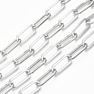 Unwelded Iron Paperclip Chains, Drawn Elongated Cable Chains, with Spool, Flat Oval, Platinum, 25x10.3x2mm, about 32.8 Feet(10m)/roll(CH-S125-12B-02)