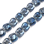 Electroplate Glass Beads Strands, Pearl Luster Plated, Square, Marine Blue, 10.5x10.5~11x6.5mm, Hole: 1mm, about 59~60pcs/strand, 25.12~25.59 inch(63.8~65cm)(EGLA-N012-07U)