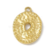 304 Stainless Steel Pendants, Textured, Oval Charm, Golden, 21.5x15x2mm, Hole: 2.3mm(STAS-P316-11G)