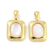 Brass Pave Shell Pendants, Rectangle Charm, Real 18K Gold Plated, 19x11x4mm, Hole: 3x1.5mm(KK-G490-41G)