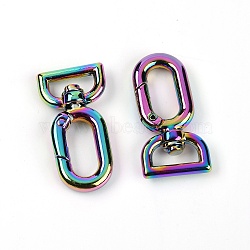 Zinc Alloy Swivel Clasps, Oval, Rainbow Color, 37x19x7mm, Hole: 3x12.5mm(PALLOY-TAC0023-18F)