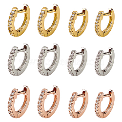 12Pcs 6 Styles Brass Micro Pave Clear Cubic Zirconia Hoop Earrings, with Titanium Steel Pins, Mixed Color, 9~10.5x10~11.5x1.5mm, 2Pcs/style(EJEW-AN0004-59)