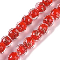 Handmade Gold Sand Lampwork Beads, Round, Crimson, 8~8.5x7.5~8mm, Hole: 1.5mm, about 48pcs/strand, 14.02''(35.6cm)(LAMP-Z009-01B)