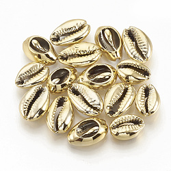 Electroplated Sea Shell Beads, Undrilled/No Hole Beads, Cowrie Shells, Gold, 15~18x10~12x6~7mm(SSHEL-S258-05A)