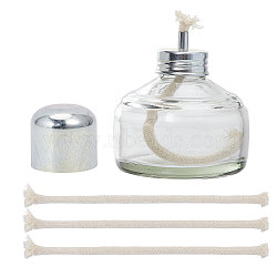 Glass Alcohol Burner, with Replacement Cotton Torch Wicks, Clear, Burner: 85.5x77mm, 1pc, Wicks: 160x6.5x4.5mm, 10pcs.(FIND-CA0008-89)