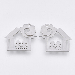 201 Stainless Steel Pendants, Laser Cut Pendants, House, Stainless Steel Color, 17.5x18.5x1mm, Hole: 1.5mm(STAS-T044-79P)