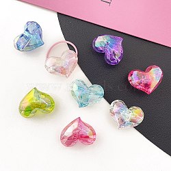 Transparent Crackle Acrylic Beads, UV Plating Iridescent Beads, Heart, Faceted, Mixed Color, 27.7x34.5x18mm, Hole: 3.5mm(OACR-I015-01)