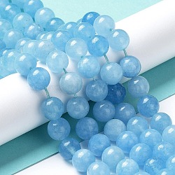 Natural Green Jade Imitation Aquamarine Beads Strands, Round, Dyed, Light Sky Blue, 8mm, Hole: 1.2mm, about 48pcs/strand, 14.57~14.69''(37~37.3cm)(G-B046-08A)