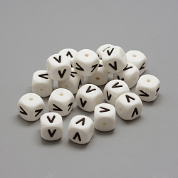 Food Grade Eco-Friendly Silicone Beads, Chewing Beads For Teethers, DIY Nursing Necklaces Making, Letter Style, Cube, Letter.V, 12x12x12mm, Hole: 2mm(SIL-R001-V)