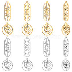 16Pcs 4 Style 304 Stainless Steel Pendants, Mixed Shapes, Golden & Stainless Steel Color, 17~27x9~14.5x1~1.2mm, Hole: 1.5mm, 4pcs/style(STAS-UN0038-89)