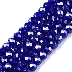 Electroplate Glass Beads Strands, Pearl Luster Plated, Faceted, Rondelle, Medium Blue, 3.5~3.8x3mm, Hole: 0.4mm, about 113~115pcs/strand, 32.5~33cm(EGLA-A044-T3mm-A06)