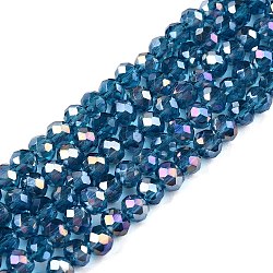 Electroplate Glass Beads Strands, AB Color Plated, Faceted, Rondelle, Teal, 4x3mm, Hole: 0.4mm, about 113~115pcs/strand, 16.14~16.34 inch(41~41.5cm)(EGLA-A044-T4mm-B27)