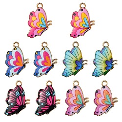 10Pcs 5 Colors Printed Alloy Pendants, Light Gold, Butterfly, Mixed Color, 21.5x16.5x1.5mm, Hole: 2mm, 2pcs/color(FIND-YW0001-95)