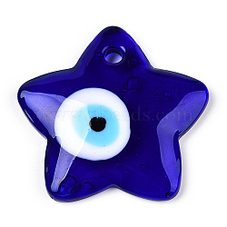 Handmade Lampwork Pendants, Star with Evil Eye, Dark Blue, 38x38x5.5mm, Hole: 3.5mm(LAMP-T021-11B)