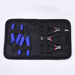 45# Steel Jewelry Plier Sets, Including Split Ring Plier, Crimping Pliers, Wire Round Nose Plier, Chain Nose Plier with Cutter and Side Cutting Plier, Mixed Color, 14x6.5x1.4cm/12.5x8.2x1.3cm/11.6x8.2x0.9cm/12x9.3x1cm/10.6x8.8x1cm, 5pcs/set(TOOL-S012-09)