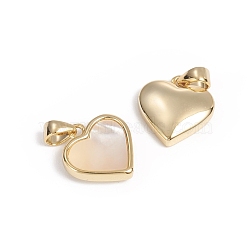 Natural White Shell Mother of Pearl Shell Charms, with Golden Plated Brass Findings, Long-Lasting Plated, Heart, 12x12x3mm, Hole: 3x2.5mm(KK-L196-14C)