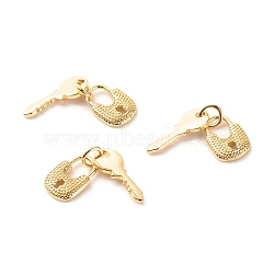 Brass Pendants, with Jump Ring, Cadmium Free & Lead Free, Key & Lock, Real 18K Gold Plated, 12x8x2mm and 15.5x6.5x1mm, Hole: 3.5mm(KK-P208-03G-RS)