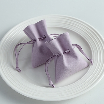 Microfiber Imitation Leather Pouches, Drawstring Bag, Rectangle, Lilac, 10x8cm