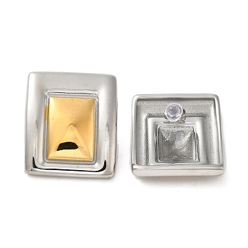 Two Tone 304 Stainless Steel Stud Earrings, Rectangle, Golden & Stainless Steel Color, 32.5x27.5mm