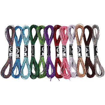 6-Ply Metallic Polyester Embroidery Floss, Cross Stitch Threads, Segment Dyed Gradient Color/Christmas/Autumn Color Series, Mixed Color, 0.5mm, about 8.75 Yards(8m)/skein, 12 skeins