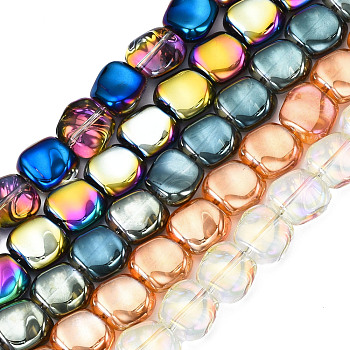 Electroplate Glass Beads Strands, Square, Mixed Color, 10.5x11x6mm, Hole: 1mm, about 60pcs/strand, 25.20 inch(64cm)