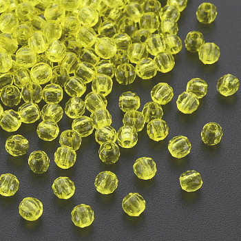 Transparent Acrylic Beads, Faceted, Round, Yellow, 4x4mm, Hole: 1.5mm, about 16100pcs/500g