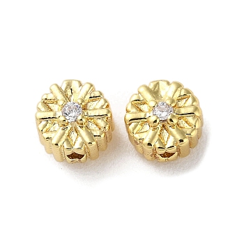 Brass Micro Pave Clear Cubic Zirconia Beads, Snowflake, Real 18K Gold Plated, 5.5x4.5mm, Hole: 1mm