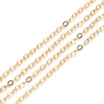 3.28 Feet Brass Cable Chains, Soldered, Flat Oval, Light Gold, 2.2x1.9x0.3mm, Fit for 0.6x4mm Jump Rings