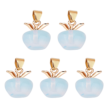 5Pcs Opalite Pendants, with Golden Tone Alloy Clasp, Apple Charms, Golden, 19.5x14x14mm, Hole: 4.5x2.5mm