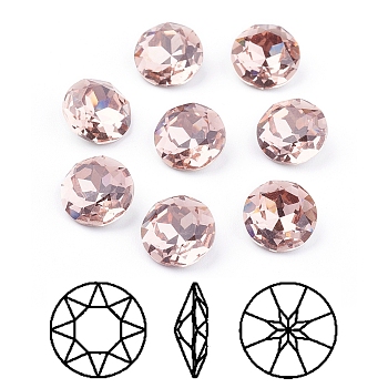 Pointed Back & Back Plated K9 Glass Rhinestone Cabochons, Grade A, Faceted, Flat Round, Vintage Rose, 10x5mm