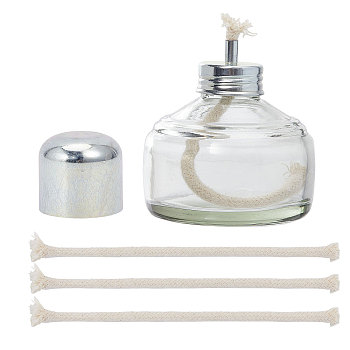 Glass Alcohol Burner, with Replacement Cotton Torch Wicks, Clear, Burner: 85.5x77mm, 1pc, Wicks: 160x6.5x4.5mm, 10pcs.