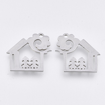 201 Stainless Steel Pendants, Laser Cut Pendants, House, Stainless Steel Color, 17.5x18.5x1mm, Hole: 1.5mm