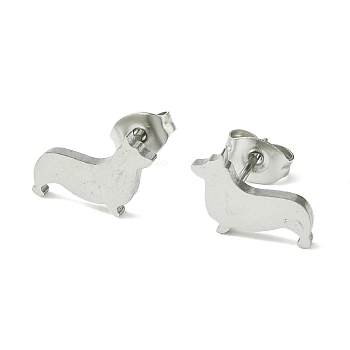 Cute Little Animal Theme 304 Stainless Steel Stud Earrings, Dog, 8x11mm