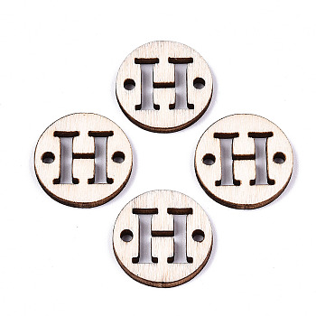 Unfinished Natural Poplar Wood Links Connectors, Laser Cut, Flat Round with Word, Letter.H, 19.5x2.5mm, Hole: 2mm