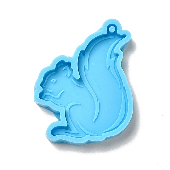 Squirrel DIY Pendant Silicone Molds, Resin Casting Molds, For UV Resin, Epoxy Resin Jewelry Making, Deep Sky Blue, 56x49x7mm, Hole: 2.5mm