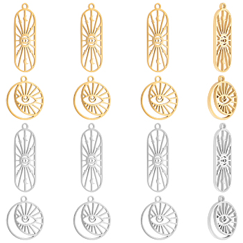 16Pcs 4 Style 304 Stainless Steel Pendants, Mixed Shapes, Golden & Stainless Steel Color, 17~27x9~14.5x1~1.2mm, Hole: 1.5mm, 4pcs/style