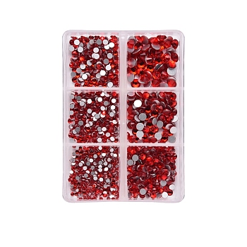 Glass Flat Back Rhinestone, Faceted, Nail Art Decoration Accessories, Half Round, Light Siam, 2~4.9mm, about 1015pcs/box